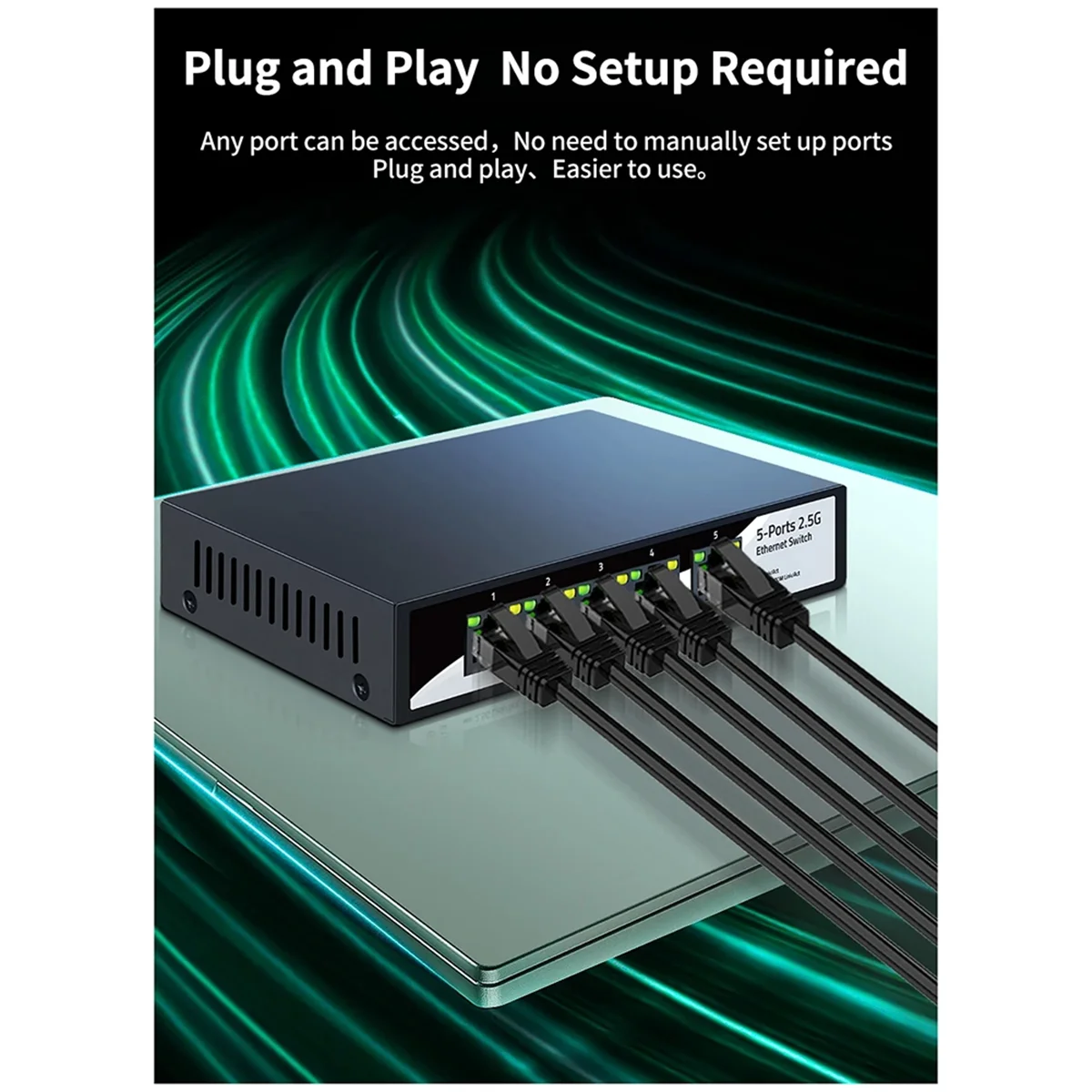 

2.5GbE Ethernet Switch 5 Port 2.5G Network Switch Fanless Small Home Lab Setup Switch Unmanaged Plug and Play EU Plug—AA56
