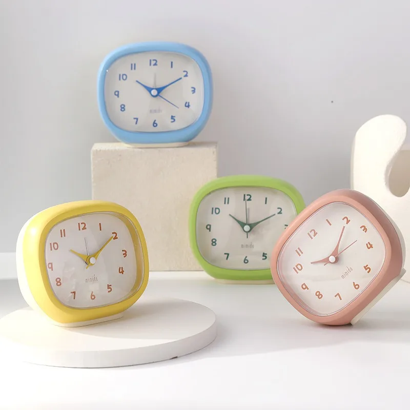 

Creative Morandi Colors Decorative Table Clock Korean Cartoon Cute Children's Alarm Clock Students Get Up Silent Quartz Watch