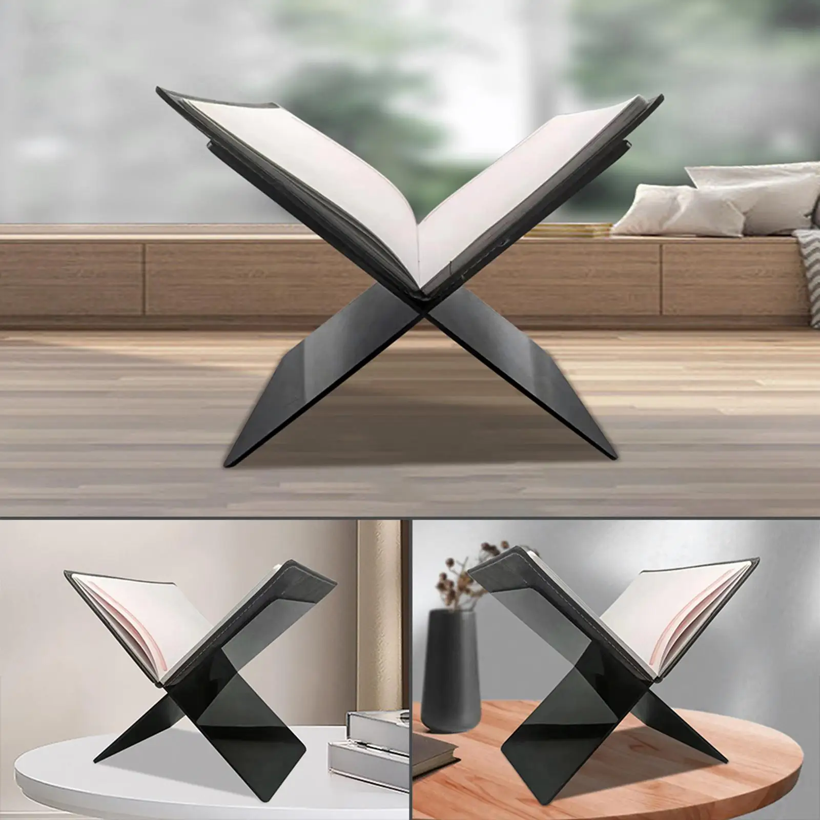 X Shape Acrylic Book Stand Clear Display Easel Holder for Cookbook Magazine Photo Notebook Reading Rack Home Decor Shelf