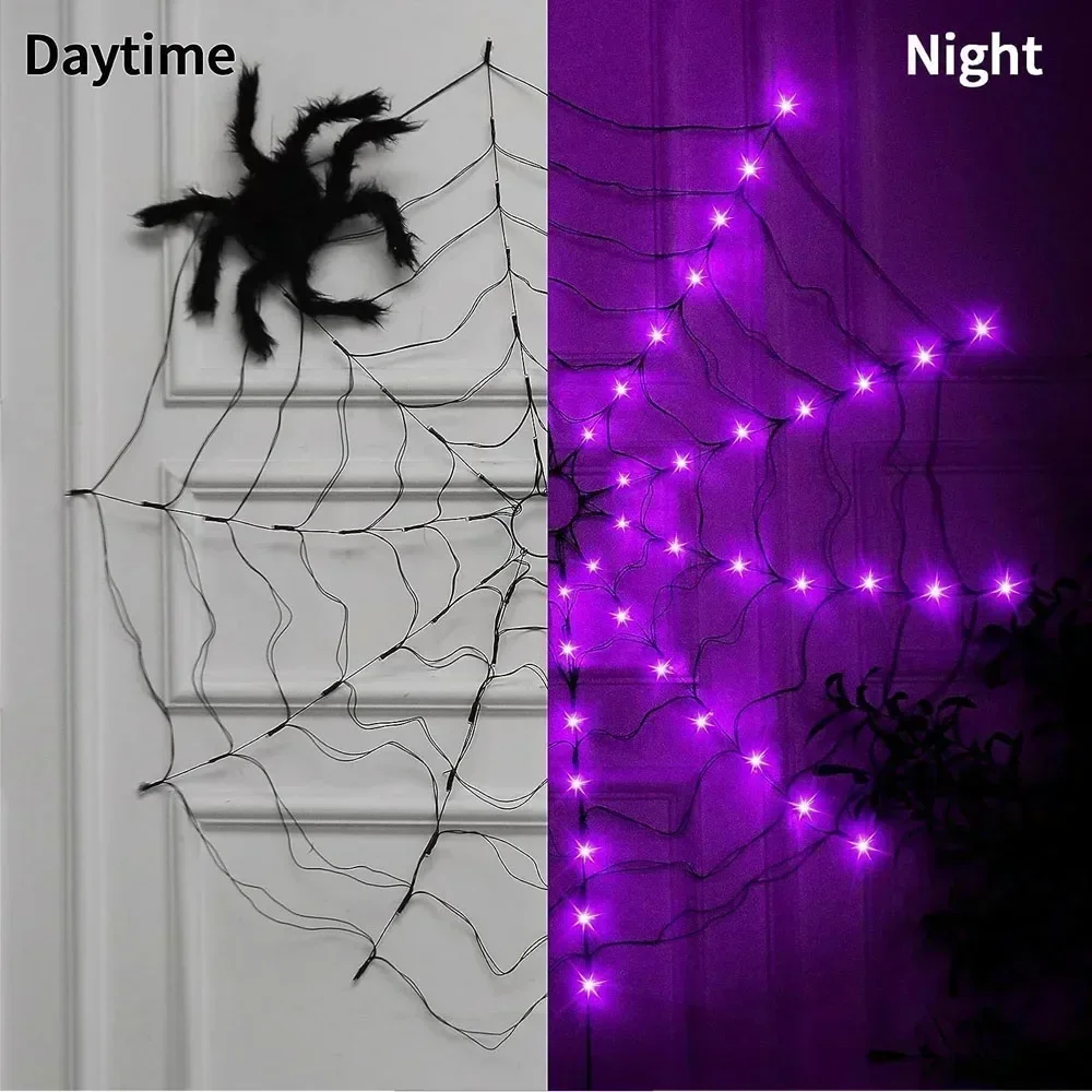 Halloween Decrations Spider Web Lights 70 LED Outdoor Waterproof Battery Operated for Halloween Festival Holiday Indoor Decor