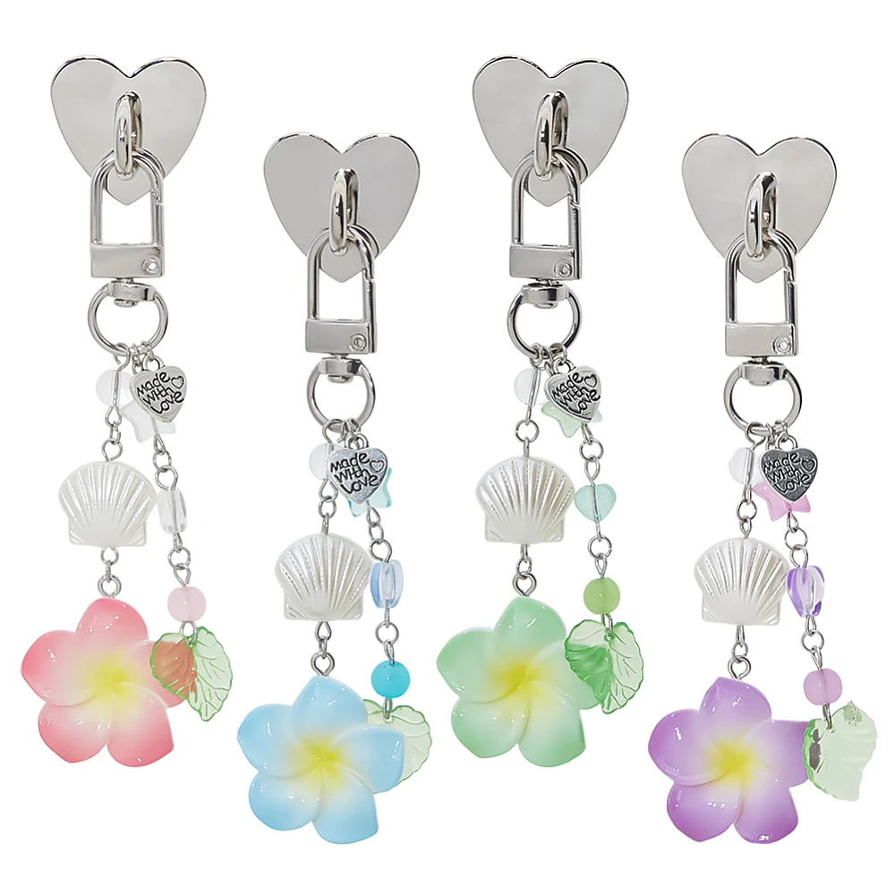 4Pcs Flower Charm Chains 9.6cm Phone Charms Cute Charm Chain Keychain With Heart Holder Stand for Booklovers Gifts Tablet Phone