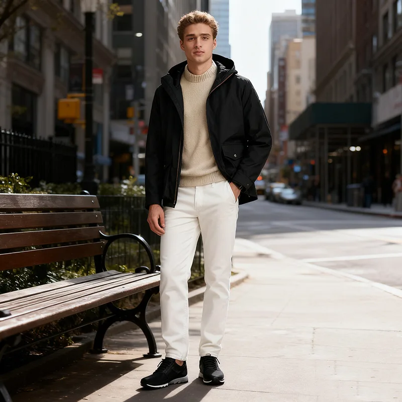 Men Hooded Jacket Spring Autumn British Style Multi Pockets Zip Up Casual Fashion Outerwear Mens Coat
