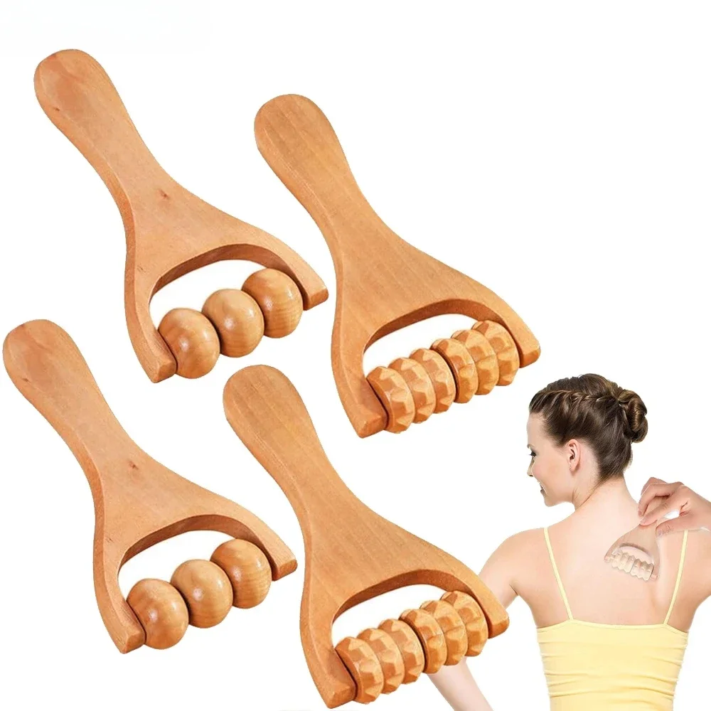 1PCS Gua Sha Board Lotus Wood Roller Handheld Massager Full Body Massage Massager To Relieve Muscle Soreness Neck Massager