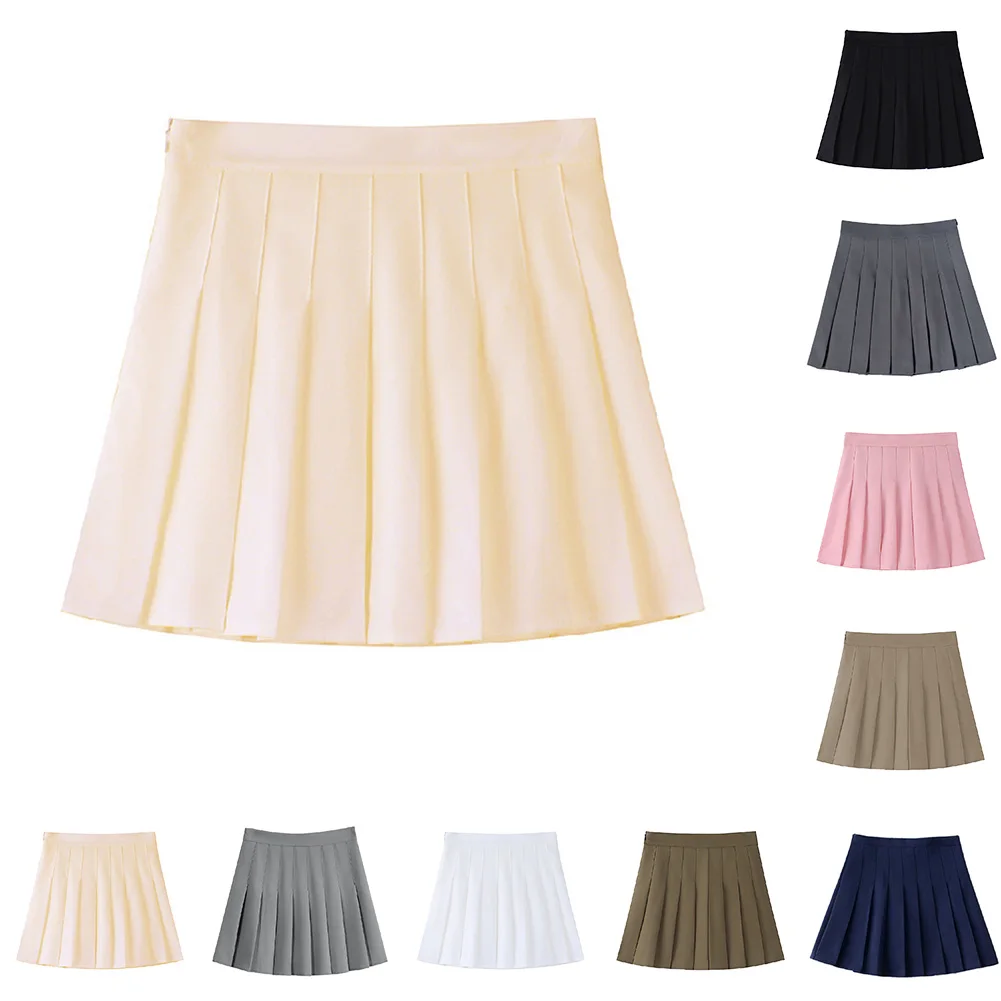 كل مباراة تنورة زر تنورة تنطبق على الإناث العلامة التجارية الجديدة حالة عارضة مطوي تنورة الزي ايمو الملابس فستان كاجوال