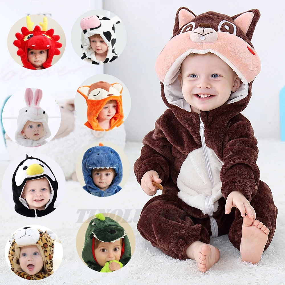 Baby Clothes Winter Pajamas Flannel Thermal Pijamas for Toddler Kids Boys Girls Squirrel Cow Onesies Infant Jumpsuit Pyjamas