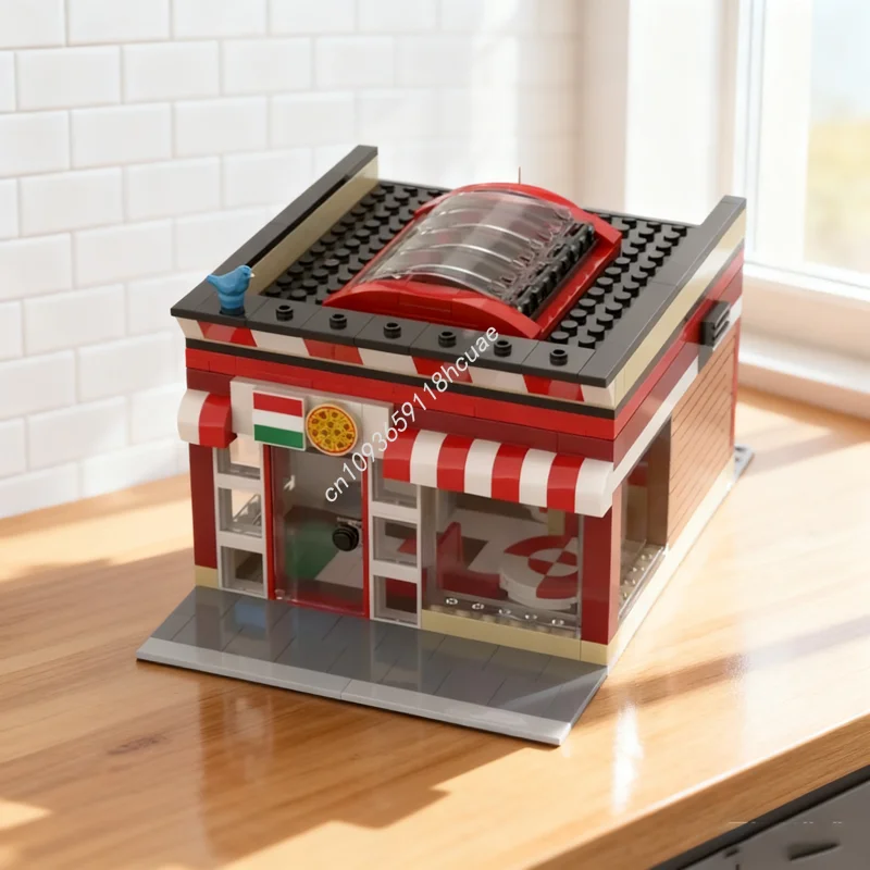 424pcs MOC Smal Pizza Restaurant Cityed Model Building Blocks Architecture Assemble Christmas Gift Creative Toy Education Brick