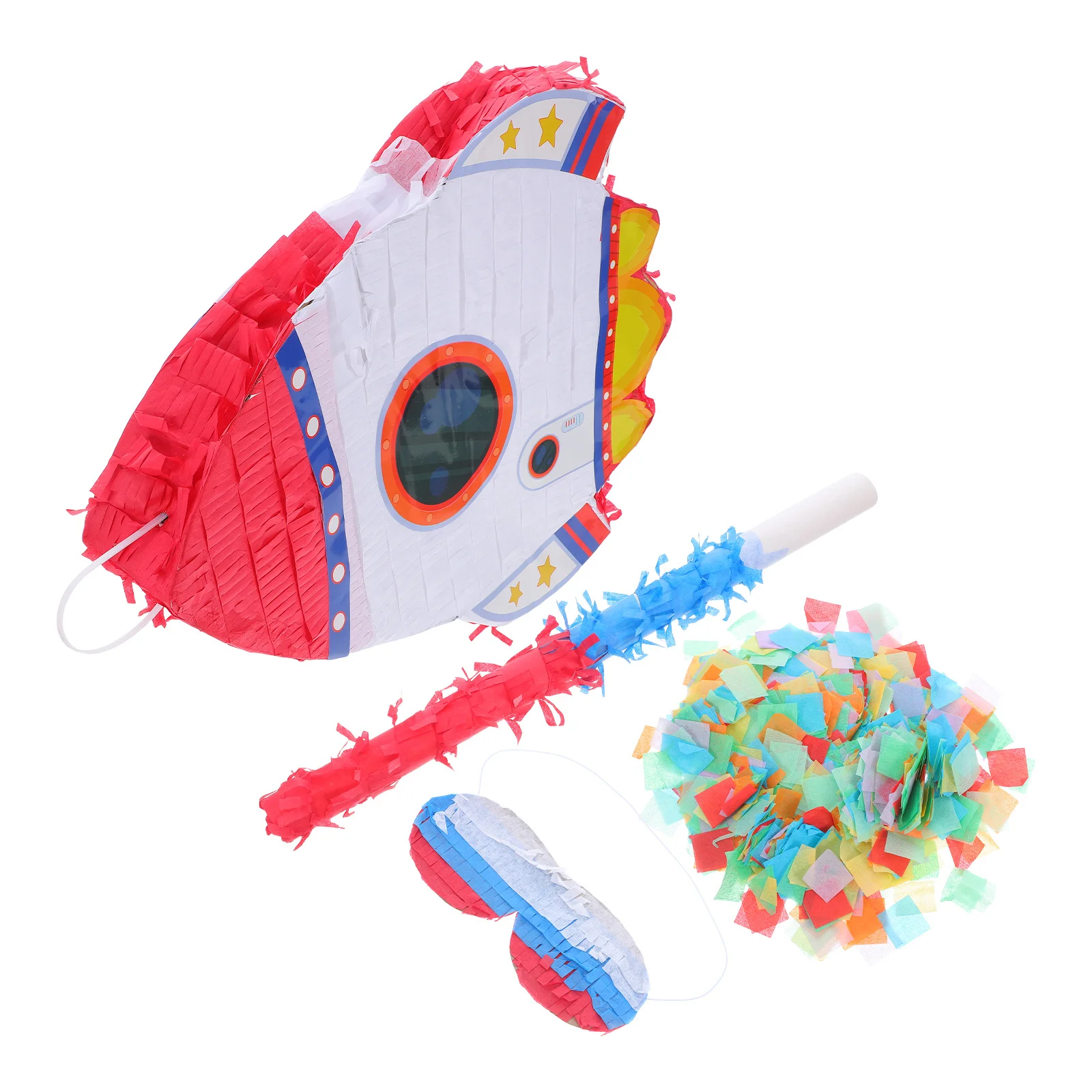 

Rocket Pinata Birthday Party Decoration Set Blindfold Stick Fillable Confetti Space Theme Party Supplies Rocket