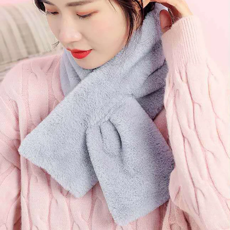 Koreanischen Stil Winter Verdickt Warme Plüsch Schal Für Frauen Herbst Einfarbig Faux Pelz Kreuz Schals Mädchen Weiche Neck Ring schal Neue