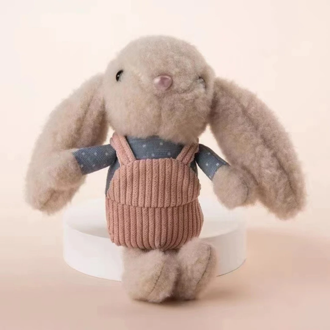 Cute Clothes Bunny Keychain Charm 16cm Plush Long-Eared Rabbit Key Chain Backpack Car Bag Decoration Car Key Ring Girls Gifts