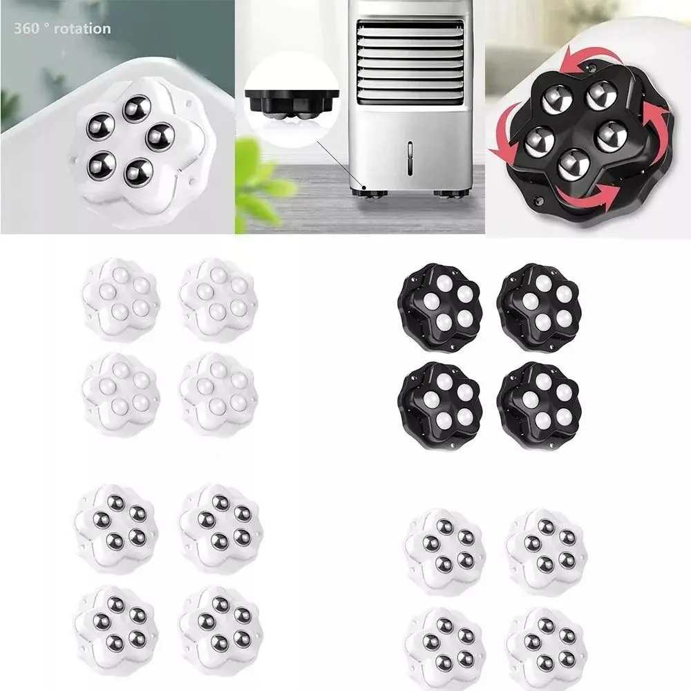 4Pcs/set Mute Ball Universal Wheels 5 Beads Strong Load-bearing 360° Rotation Pulley Self Adhesive Table Move Accessories