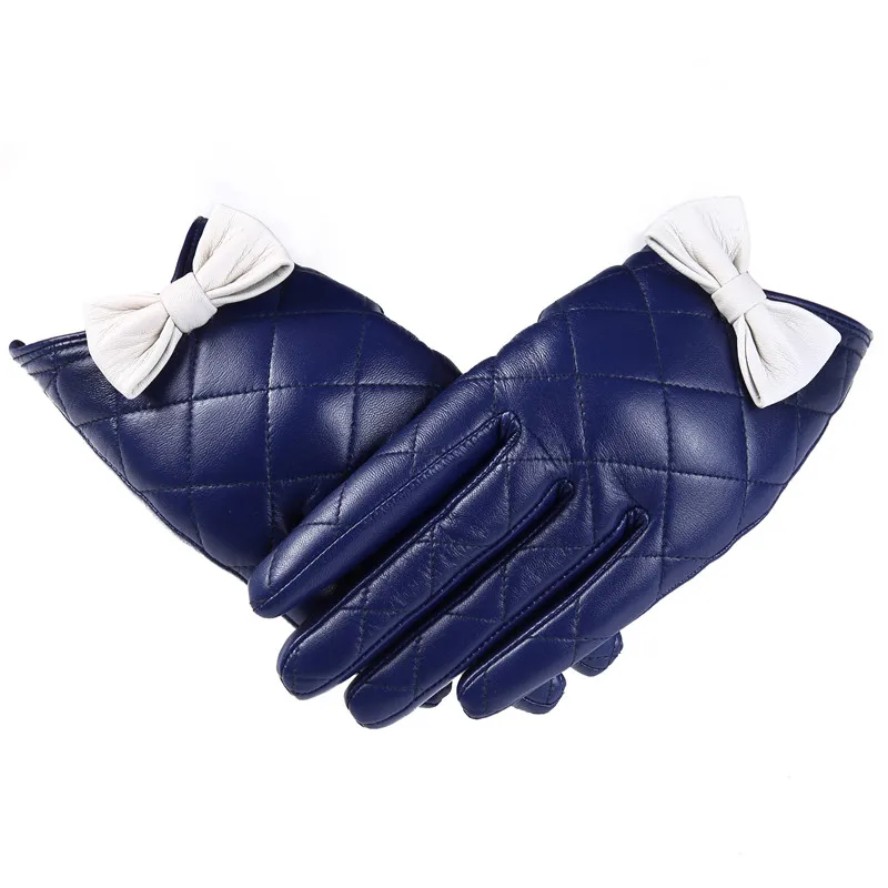 GOURS-guantes de cuero auténtico para mujer, de piel de cabra auténtica, con pantalla táctil, cálidos, suaves, a la moda, con lazo, para invierno,