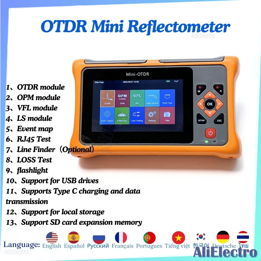 

Mini OTDR 26/24Db Multifunctional Active Live Fiber Optic Reflectometer Touch Screen VFL OLS OPM Event Map Ethernet Cable Tester