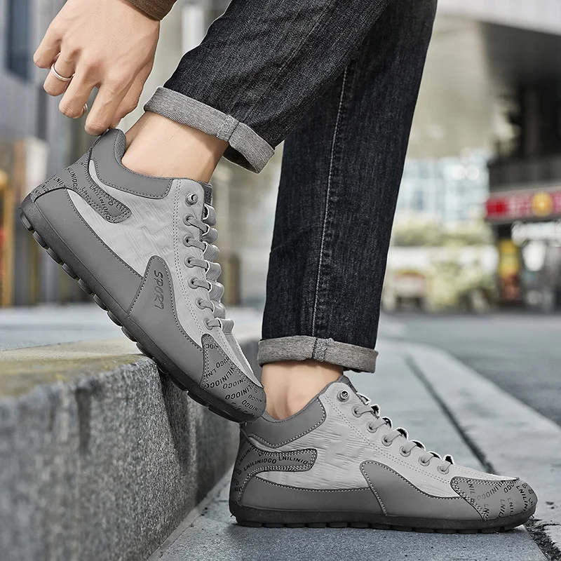 YRZL Men's Shoes Soft Walking Shoes Lightweight Casual Vulcanized Shoes Sports Sneaker Comfortable PU Leather Shoe Men Sneakers