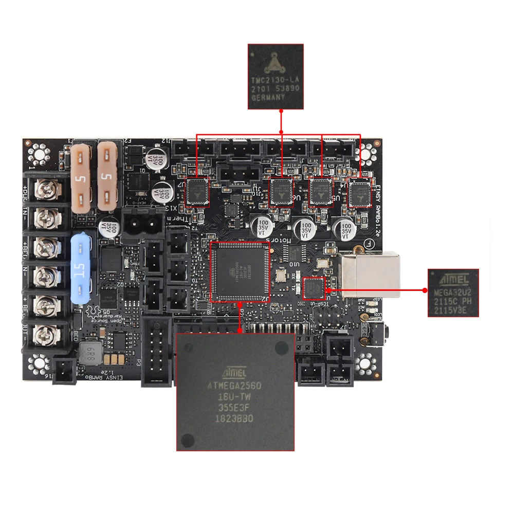 Einsy Rambo 1.4E Mainboard dengan 4 TMC2130 driver Stepper kontrol SPI 4 Mosfet output saklar untuk Prusa i3 MK3 papan