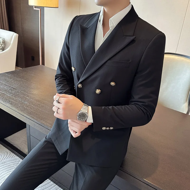 

Autumn Winter 2 Pieces Suits (Blazer Trousers) Business Formal Office Party Prom Wedding Groom Suit Double Breasted Men Clothing