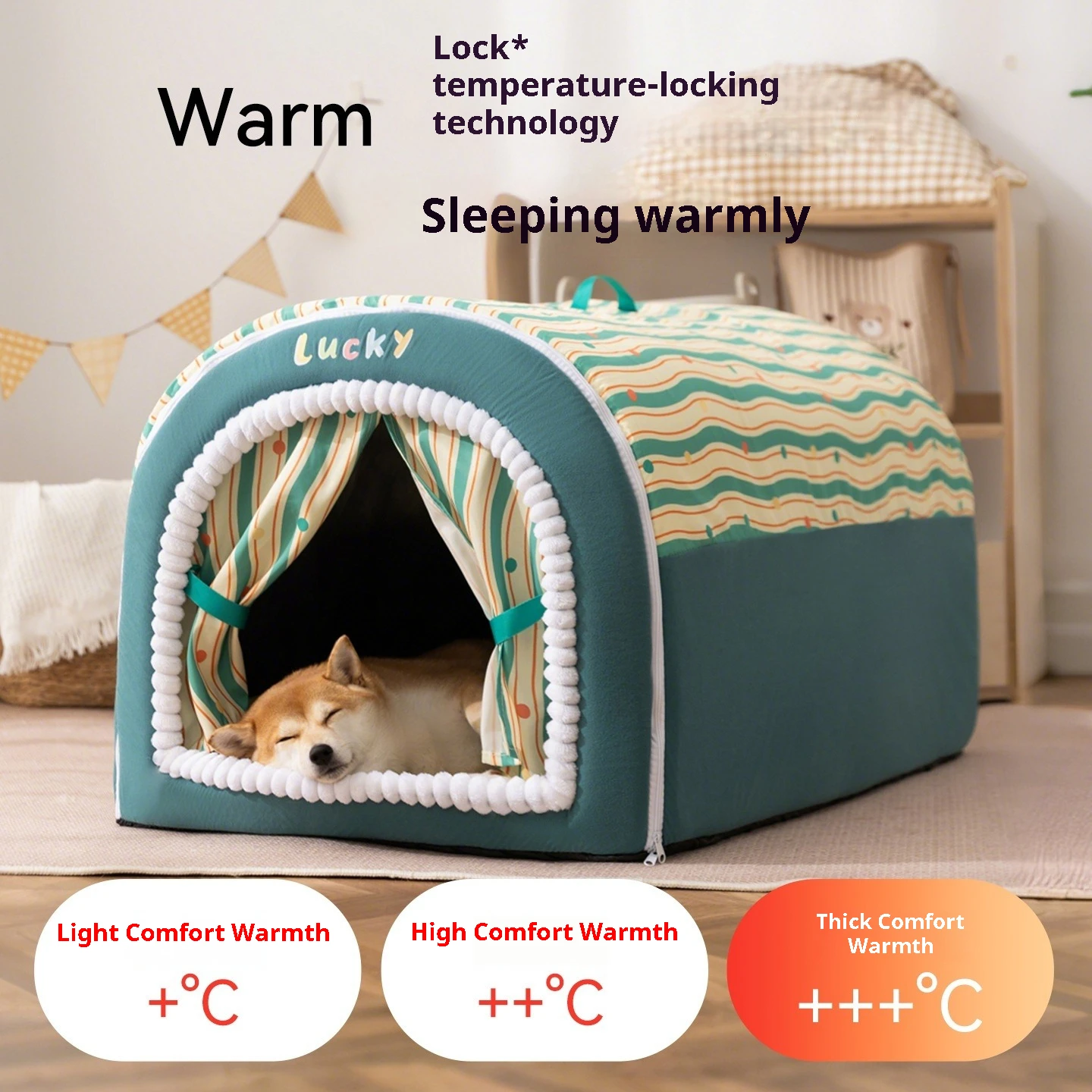 Large Dog House Winter Warm Insulated Outdoor Dog Kennel for Extra Big Dogs Weatherproof Heated Pet Shelter with Removable Roof