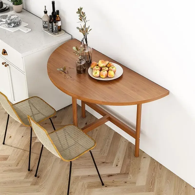 Round table foldable dining table, household small unit semi circular dining table, multifunctional living room, rental house fo