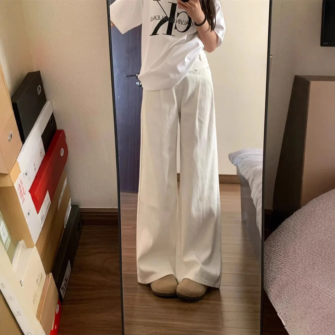 

High Waist Jeans 2025 Spring and Autumn New Thin Loose Pleated Wide Leg Straight Casual Drape Pants