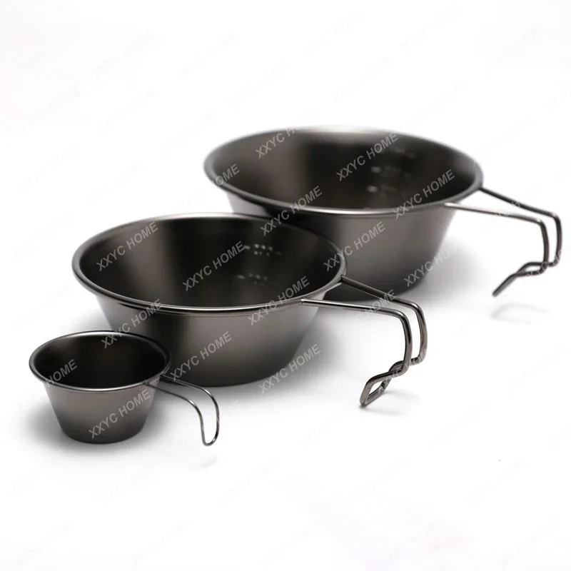 Outdoor Snow Bowl Camping Picnic Set Multi-Functional Large Black 304 Stainless Steel Tableware