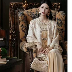 High-End Spring New O-Neck Chinese style Handmade Tassel Buckle Jacquard Fabric +Embroidery Spliced Lace Women's Jacket S-XL