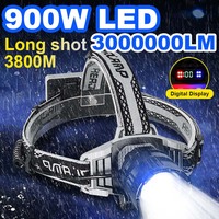 900W High Power LED Headlight 3000000LM Long Range Headlamp USB Rechargeable Lamp Zoomable Head Flashlight Outdoor Fishing Light