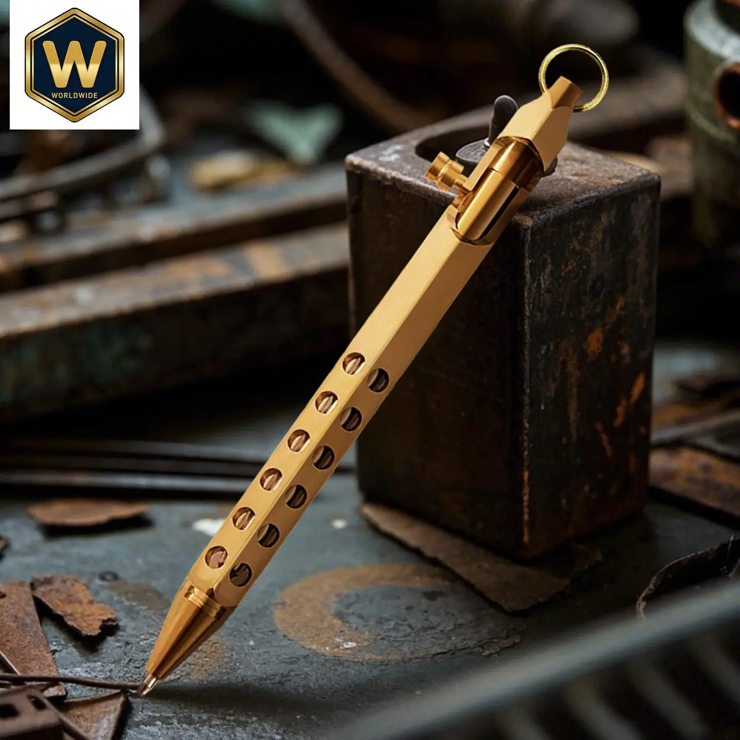 Handmade Brass Machine Gun Pen, Hexagonal Hole Design, Signing Pen, Exquisite Antique Brass Pen
