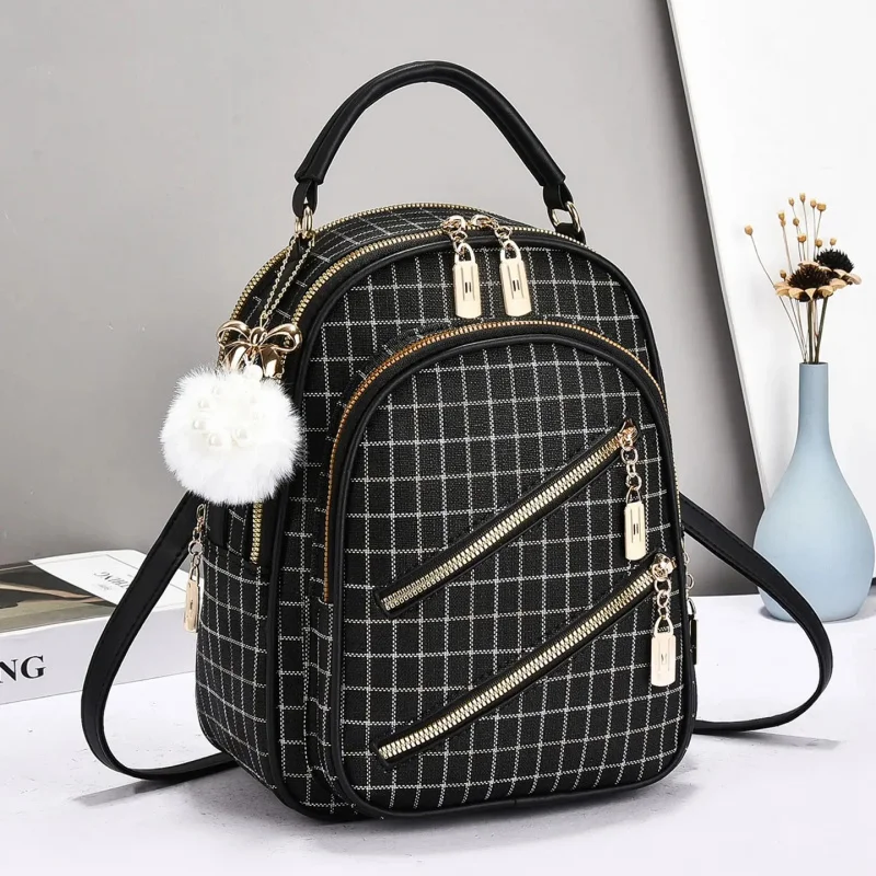 

Spring Summer New Multifunctional Women's Small Backpack, Cute Plaid Print PU Bag, Adjustable Shoulder Strap, Casual Daily Use