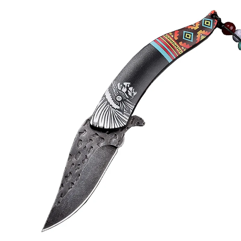 Outdoor retro art folding knife, high hardness outdoor survival knife, Indian retro art folding knife, multi-purpose fruit knife