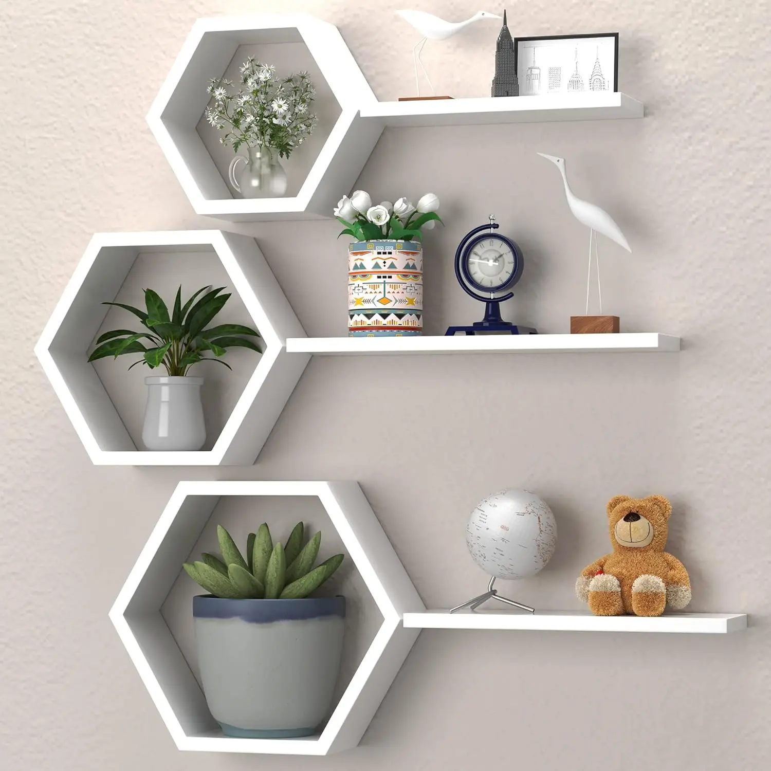 

Wooden Hexagon Floating Shelves, Honey Comb Set of 6, Geometric Wall Decor for Bedroom, Living Room, Bathroom, Kitchen,