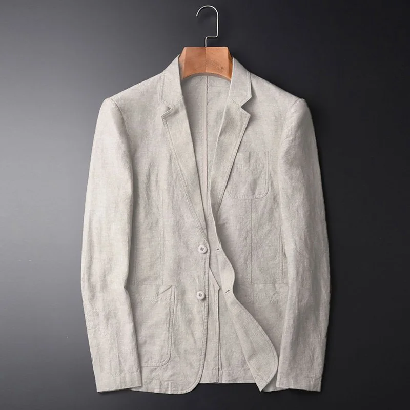 Man Blazer Thin Linen Blazer Mens Summer White Single Suit For Men Cotton Sunscreen Blazer Jacket Men Slim Fit Casual 2024New