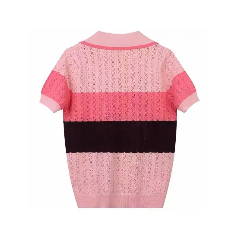 Pink Strawberry Embroidered Knit Pullover Sweater Women 2022 Summer Hollow Sweet Stylish Short Sleeve Fashion Tees Tops Knitwear