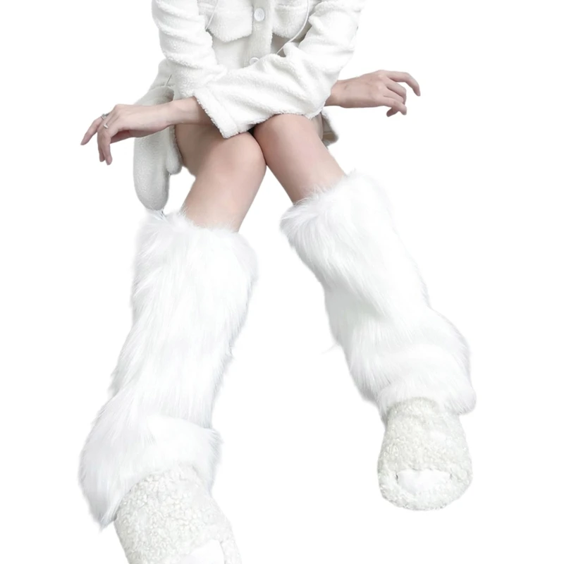 ผู้หญิงความงามขาอุ่นฤดูหนาวญี่ปุ่น LED Light Up Fuzzy Plush Boot Cuffs