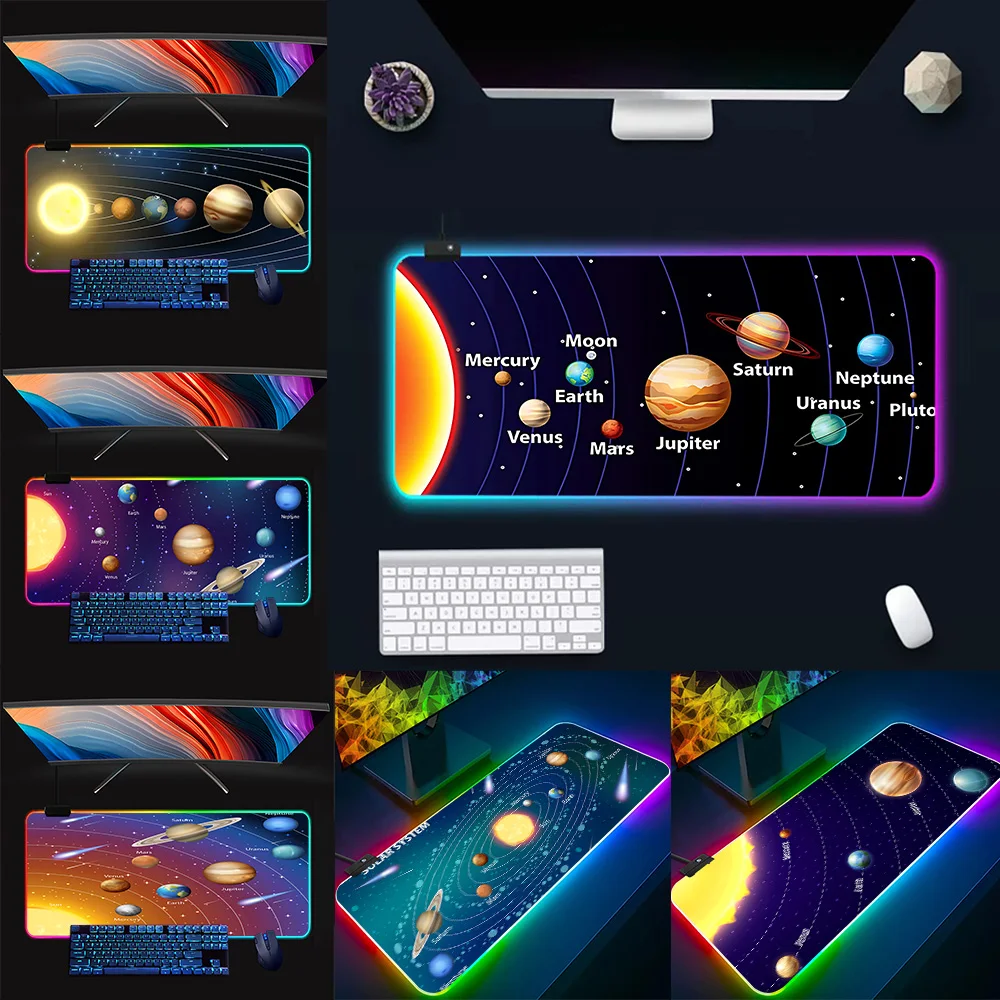 Universe Planets RGB Pc Gamer Keyboard Mouse Pad Mousepad LED Glowing Mouse Mats Rubber Gaming Computer Mausepad