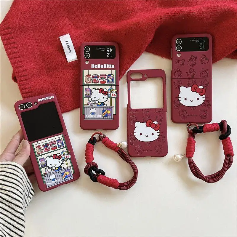 

Новый чехол Sanrio Hello Kitty с рисунком милого цвета, подходит для Samsung Zflip5, чехол для телефона Zflip4, складной откидной чехол W23Flip, чехол с защитой от падения