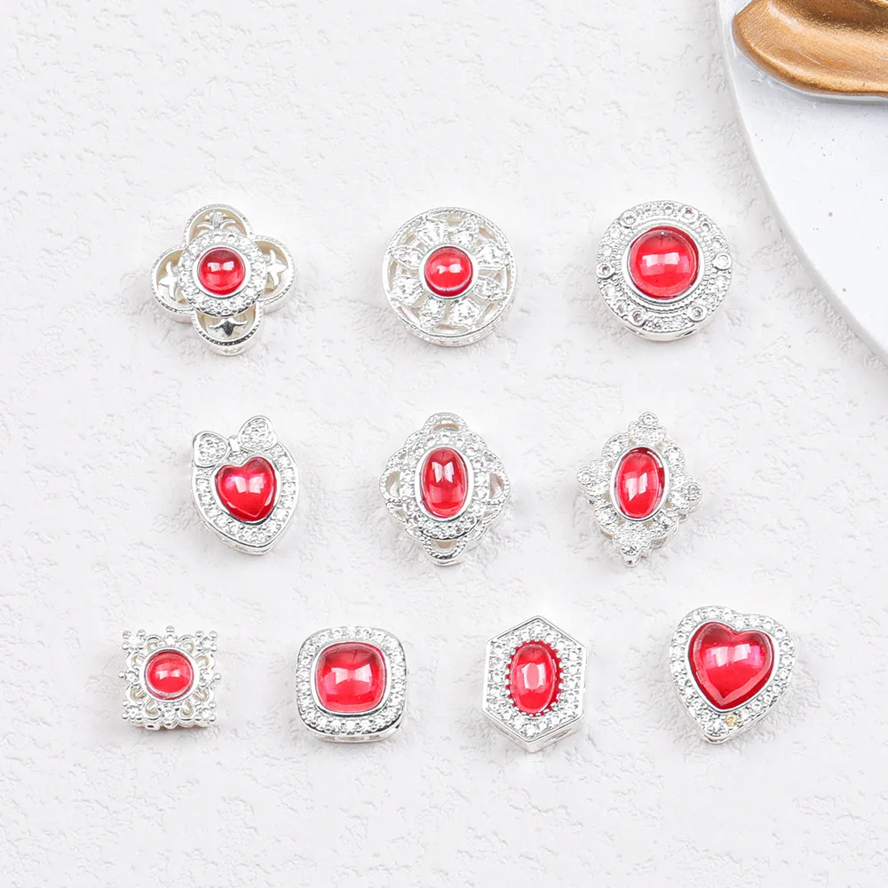 

5 Pieces Copper Gold-silver Inlaid with Red Zircon High-end Bead DIY Pearl Necklace Bracelet Jewelry Accessories Wholesale