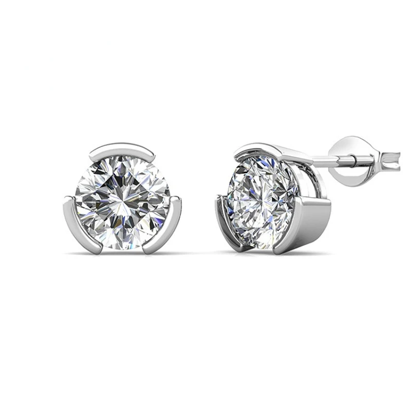 1 Carat Moissanite Earring S925 Silver Fashion Simple Round Engagement Wedding Stud Earrings Jewelry