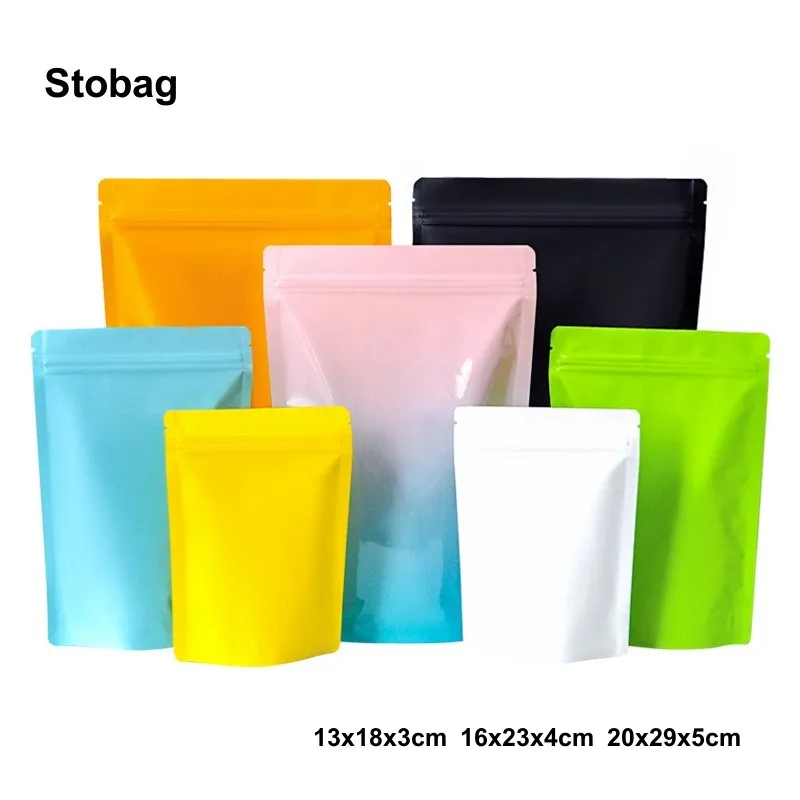 

StoBag 100pcs Color Food Packaging Ziplock Bags with Window Stand Up for Tea Nuts Snack Storage Sealed Plastic Reusable Pouches