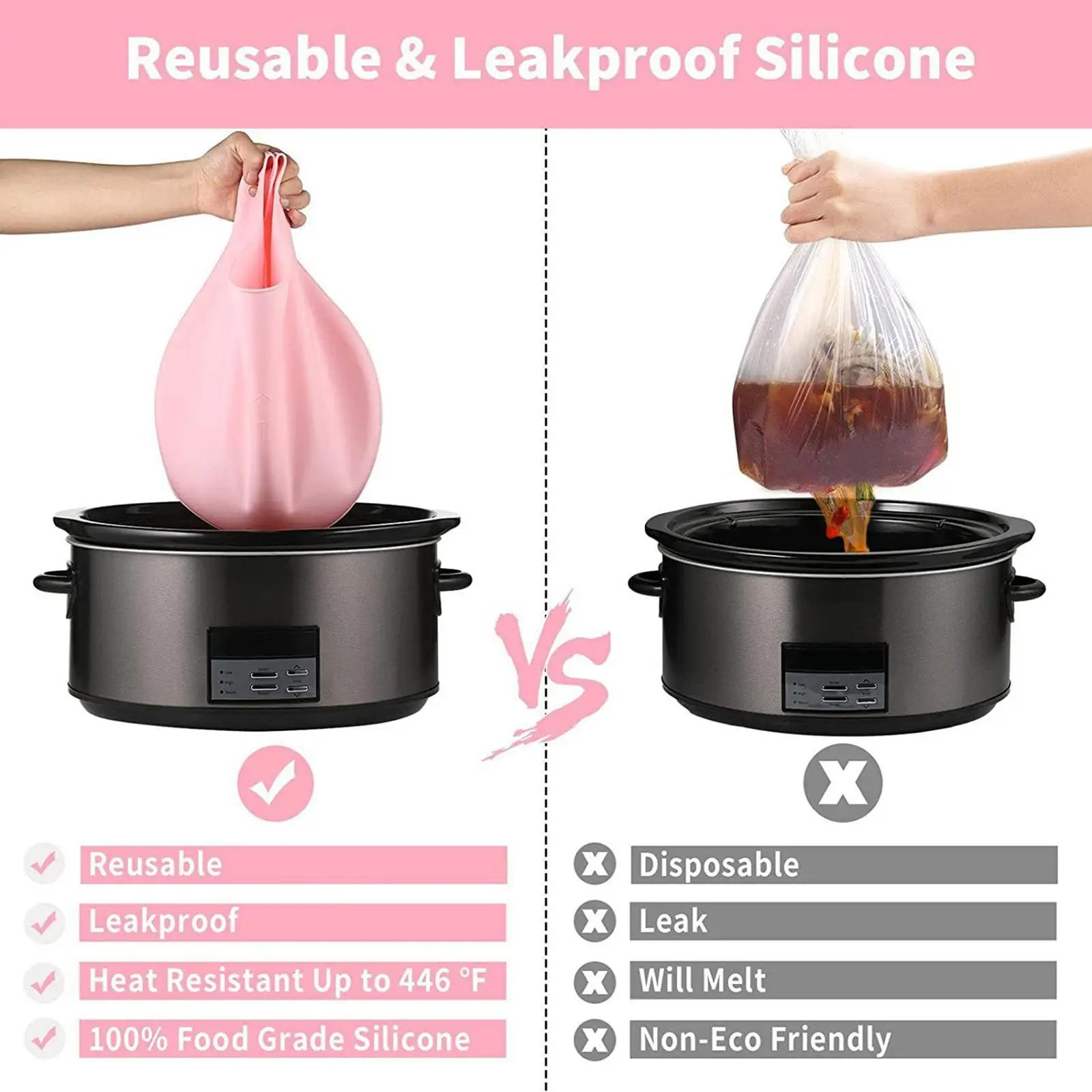 Reusable Silicone Slow Cooker Divider Liner for 6 8 Quart Leakproof Easy Clean Kitchen Accessories