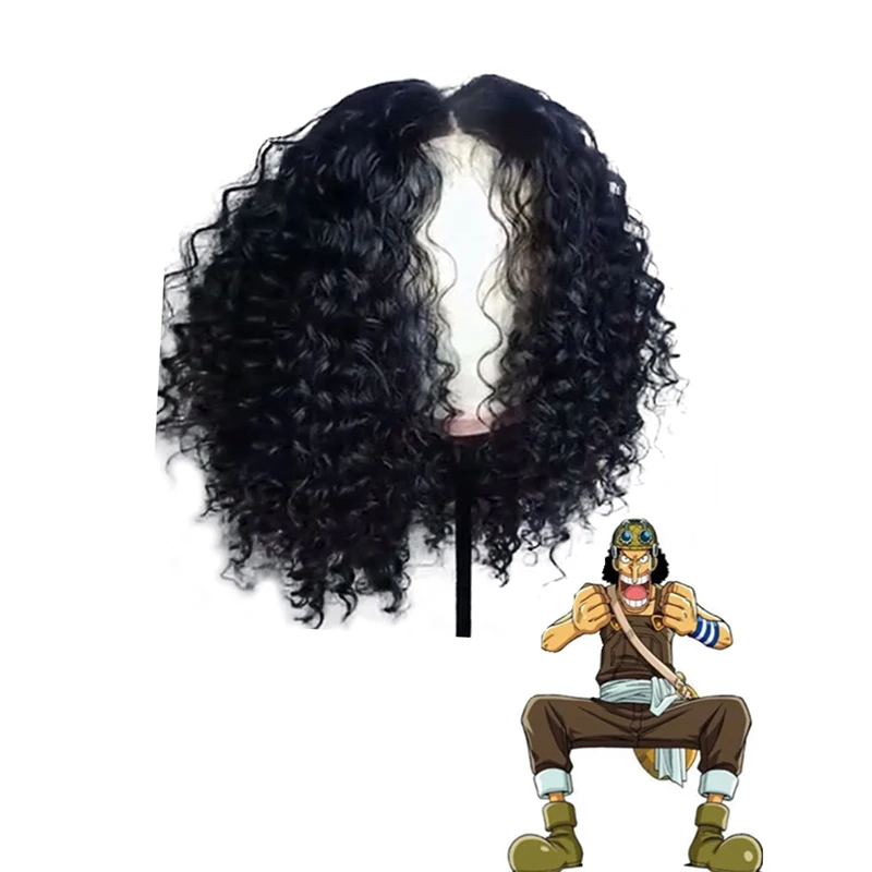 Usopp-tocado de Cosplay para hombre, vestido de concierto, separación central, pelo rizado medio a largo, peluca de modelado de francotirador de rol de una pieza de Anime
