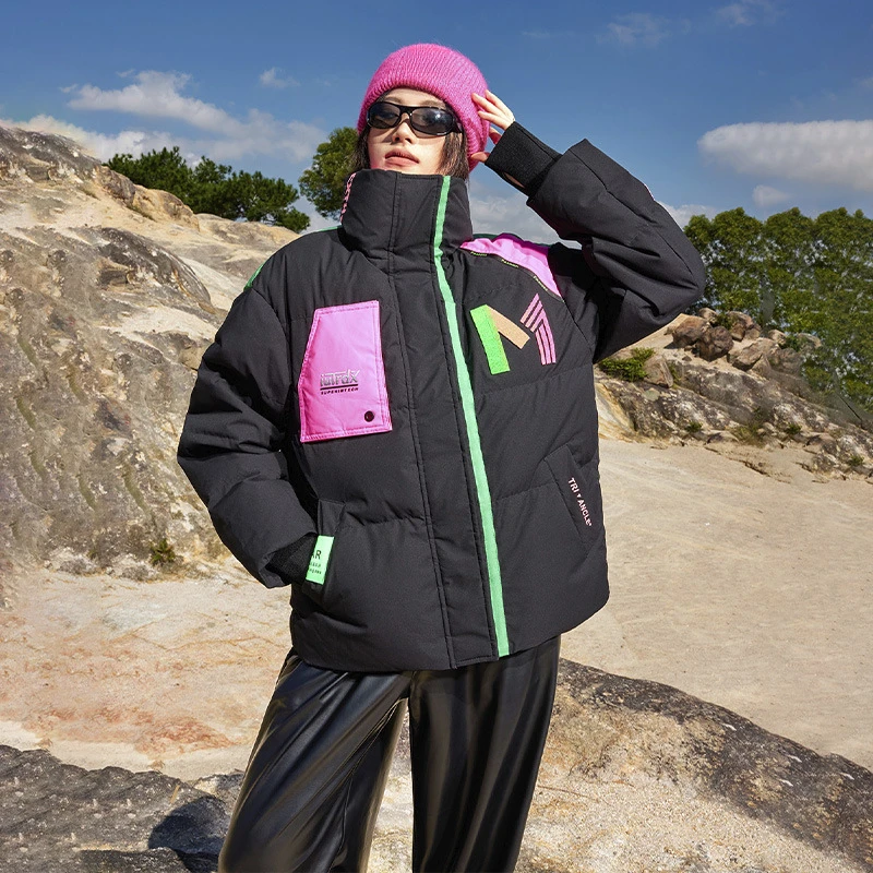 

Women's Winter Coat White Duck Down Thickened 2024 Winter New Trend Color Collision Collar Short Down Jacket Fashion Coat