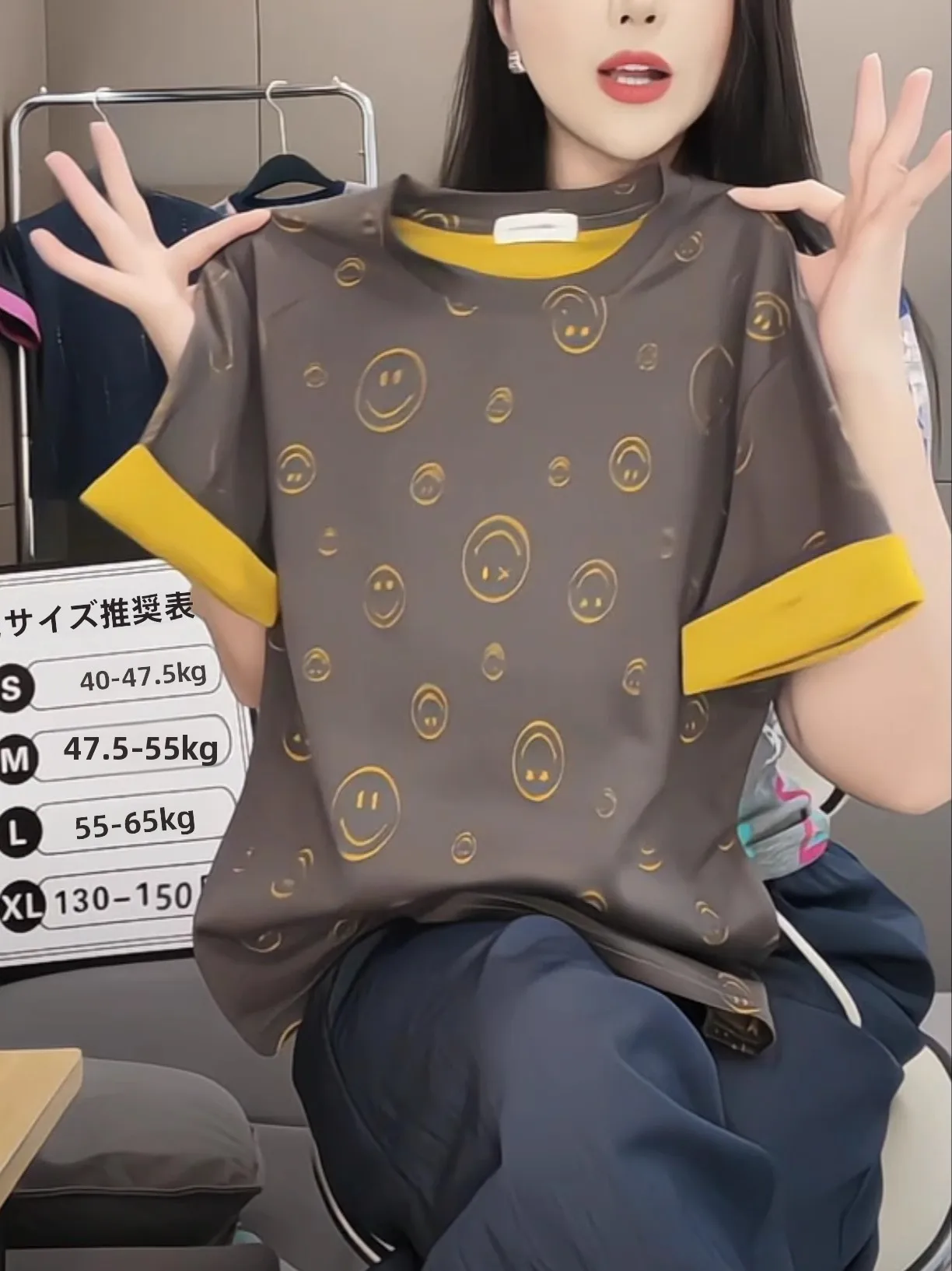 Pure Cotton Smile Print Short Sleeve T-Shirt Women's Loose Korean Style Casual Anti-Aging Top Summer New Arrival