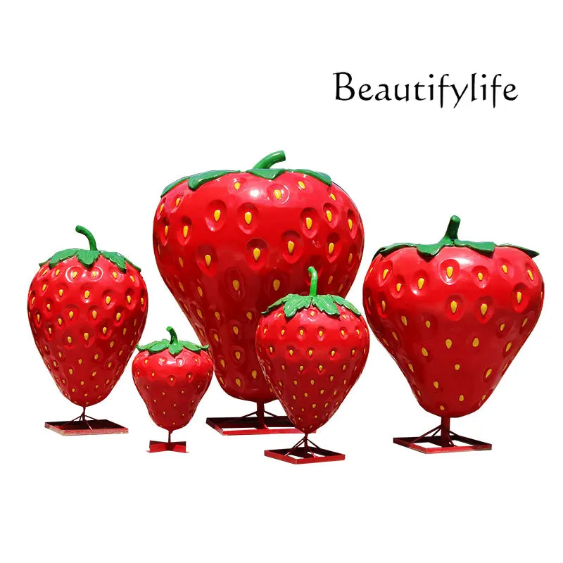 Outdoor Frp Fruit Simulation Strawberry Sculpture Farm Picking Garden Decoration Sketch Ornaments