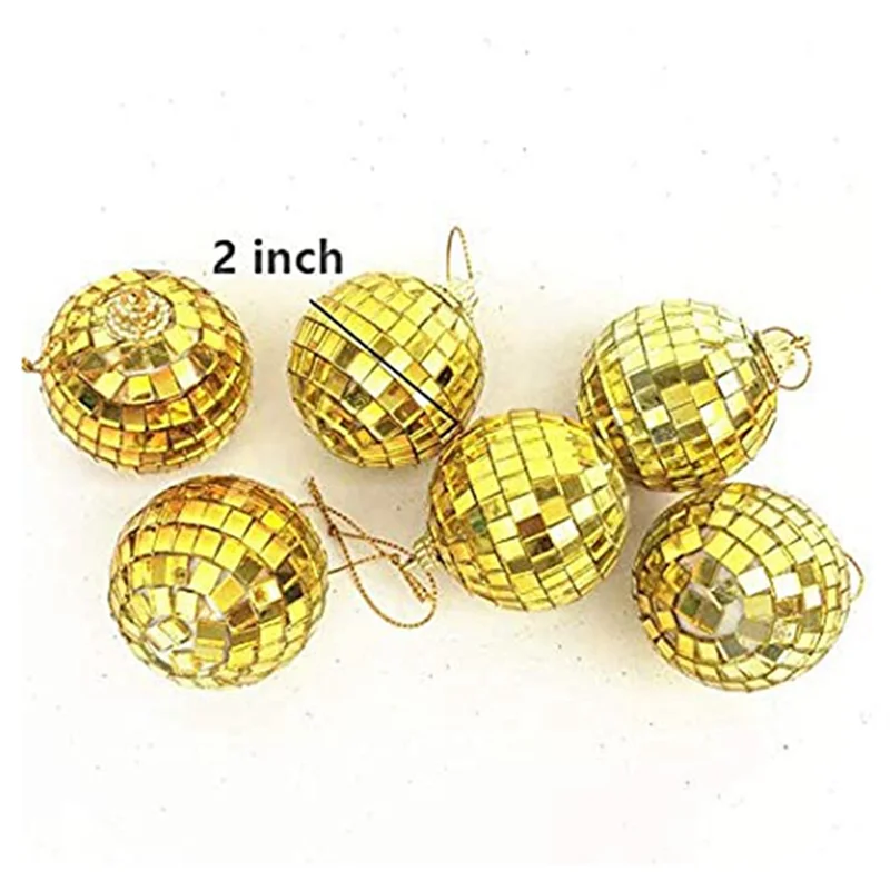 A53Q-12-PCS Mirror Disco Hanging Ball Ball Decoration Party Or DJ Lighting Effects (2 Inches, Gold)