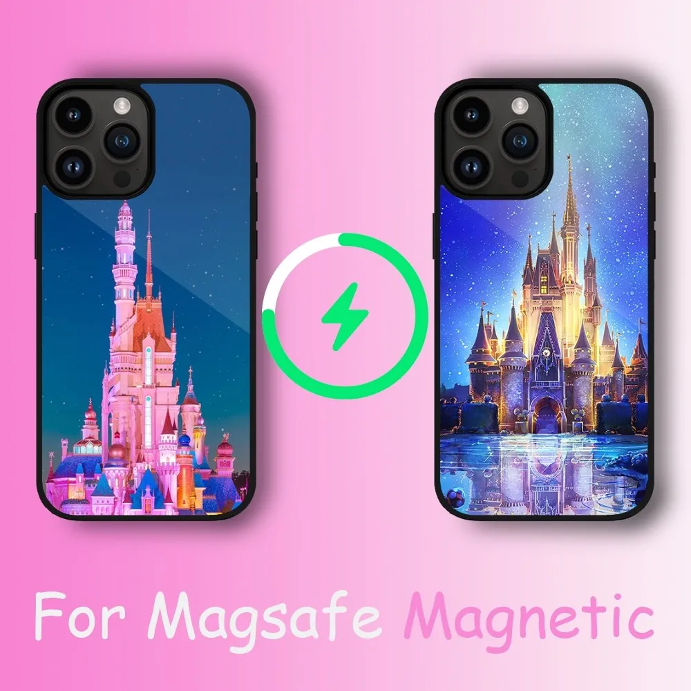 

MINISO Disney Castle Phone Case For iPhone 11 12 13 14 15 Max Plus Pro Wireless Magnetic Magsafe Charging Shell