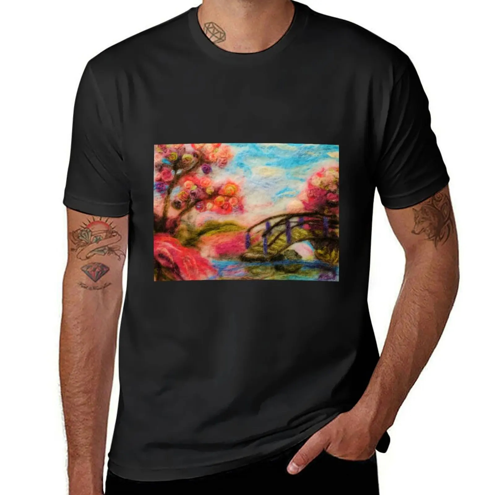 Cherry Blossom by the bridge soft floral dresses and home accessories by Redbubble T-Shirt funnys tops plus sizes Men's clothing