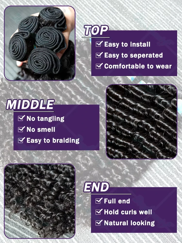 30 40 بوصة 100% حزم الشعر البشري 16A موجة عميقة مجعد البرازيلي 3 4 حزم شعر مستعار نسج وصلات شعر عذراء الشعر الخام الباروكات