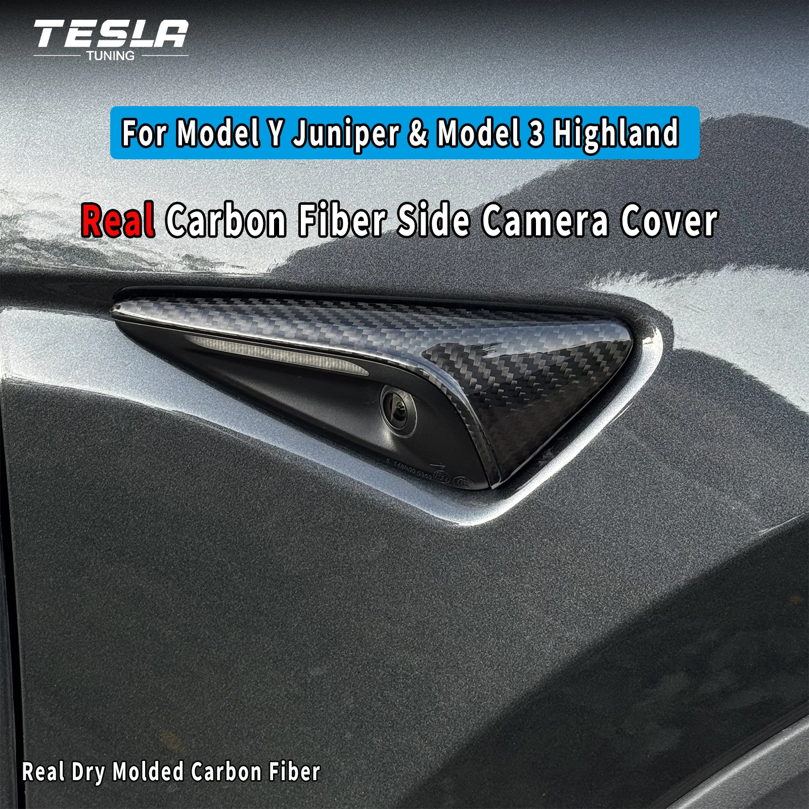 For Tesla Model 3 X Y Juniper Highland 2025 Real Carbon Fiber Side Camera Covers Real Dry Molded Carbon Fiber Exterior Parts