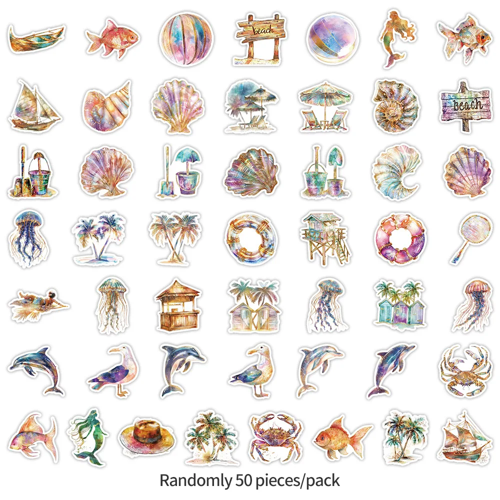 10/30/50PCS Beach Color Shell Series Sticker DIY Decoration PVC Waterproof Skateboard Notebook Graffiti Toy