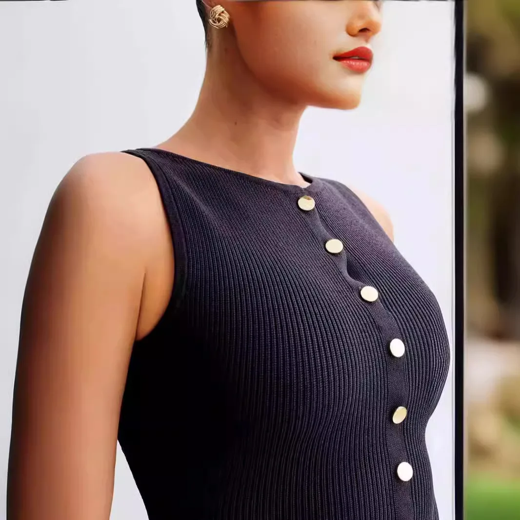 Bodycon Mini Knitted Dress Women Summer Sleeveless O Neck Single Breatsed Elegant Dresses Fashion Party Office Lady Outfits New