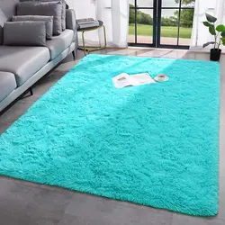 Soft Shaggy Rug Fluffy Carpet Blue Furry Area Rug Plush Bedside Indoor Shag Fuzzy Rug for Living Room Modern Shaggy Carpet Rugs